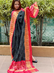 Black, Red Handwoven Patola with Rai Bandhej Dupatta in Pure Silk