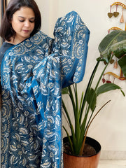 Firozi Blue Handmade Nakshi Kantha Dupatta in Pure Silk
