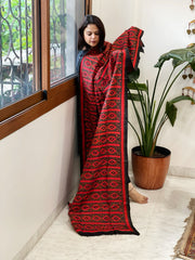 Black Handmade Nakshi Kantha Dupatta in Pure Silk