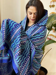 Blue Handmade Nakshi Kantha Dupatta in Pure Silk