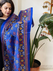 Blue Handmade Nakshi Kantha Dupatta in Pure Silk