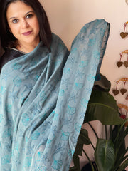 Greyish Blue Hand Embroidered Dupatta in Georgette