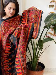 Black Handmade Nakshi Kantha Dupatta in Pure Silk