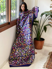 Purplish Blue Handmade Nakshi Kantha Dupatta in Pure Silk