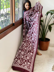 Maroon Handmade Nakshi Kantha Dupatta in Pure Silk