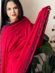 Red Hand Embroidered Dupatta in Georgette