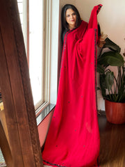 Red Hand Embroidered Dupatta in Georgette