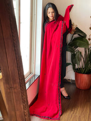 Red Hand Embroidered Dupatta in Georgette