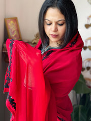 Red Hand Embroidered Dupatta in Georgette