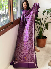 Purple Handmade Reverse Nakshi Kantha Dupatta in Pure Silk