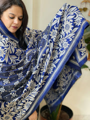 Blue Handmade Nakshi Kantha Dupatta in Pure Silk