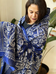 Blue Handmade Nakshi Kantha Dupatta in Pure Silk