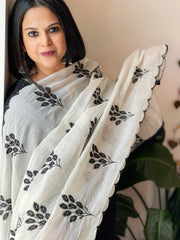Off-White Cotton Dupatta with Embroidered Butas