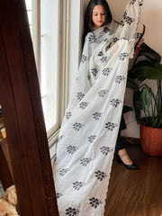 Off-White Cotton Dupatta with Embroidered Butas