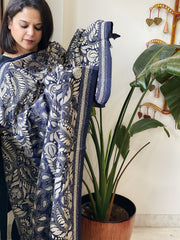 Blue Handmade Nakshi Kantha Dupatta in Pure Silk
