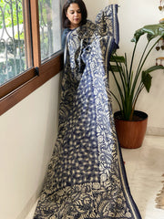 Blue Handmade Nakshi Kantha Dupatta in Pure Silk