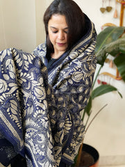 Blue Handmade Nakshi Kantha Dupatta in Pure Silk