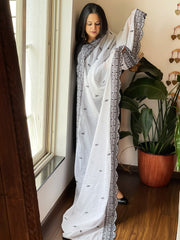 White Cotton Dupatta with Embroidery and Foil Mirror Work