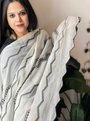 Off-White Cotton Dupatta with Thread Embroidery