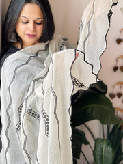 Off-White Cotton Dupatta with Thread Embroidery