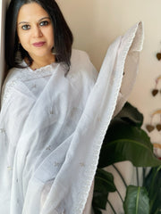 White Kota Cotton Dupatta with Sequin Embroidery