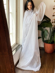 White Kota Cotton Dupatta with Embroidery and foil mirror work