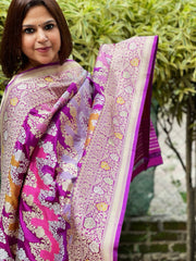 Purple Handwoven Banarasi Rangkhat Dupatta in Pure Katan Silk