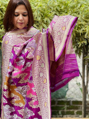 Purple Handwoven Banarasi Rangkhat Dupatta in Pure Katan Silk