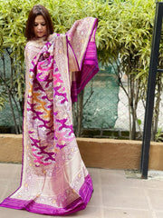 Purple Handwoven Banarasi Rangkhat Dupatta in Pure Katan Silk