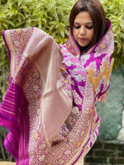 Purple Handwoven Banarasi Rangkhat Dupatta in Pure Katan Silk