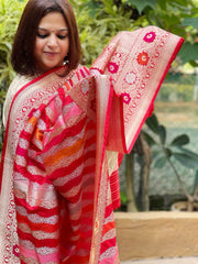 Red Handwoven Banarasi Rangkhat Dupatta in Pure Katan Silk