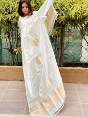 Ivory Handwoven Banarasi Dupatta in Pure Silk
