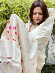 Ivory Handwoven Banarasi Dupatta in Pure Silk