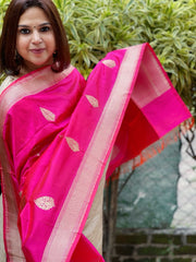 Pink Handwoven Banarasi Dupatta in Pure Katan Silk