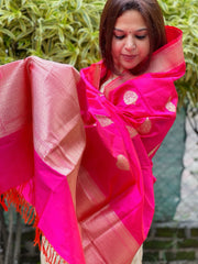 Pink Handwoven Banarasi Dupatta in Pure Katan Silk