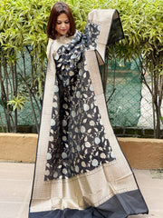 Black Handwoven Banarasi Dupatta in Pure Katan Silk