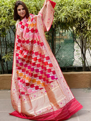 Red Handwoven Banarasi Rangkhat Dupatta in Pure Katan Silk