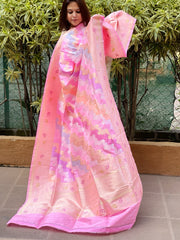 Pink Handwoven Banarasi Rangkhat Dupatta in Pure Katan Silk