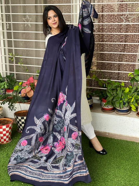 Handpainted & Batik Hand Dyed Dupatta in Modal Silk