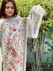 Printed Kalamkari Dupatta with Sequin Work and Zari Pallu in Dola Silk