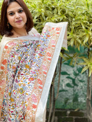 Printed Kalamkari Dupatta with Sequin Work and Zari Pallu in Dola Silk