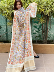 Printed Kalamkari Dupatta with Sequin Work and Zari Pallu in Dola Silk