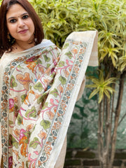 Printed Kalamkari Dupatta with Sequin Work and Zari Pallu in Dola Silk