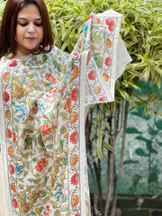 Printed Kalamkari Dupatta with Sequin Work and Zari Pallu in Dola Silk