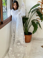 White Applique handwork Dupatta in Kota Cotton