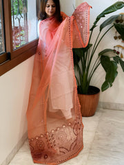Peach Organza dupatta with Lambani Hand Embroidery
