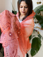 Peach Organza dupatta with Lambani Hand Embroidery