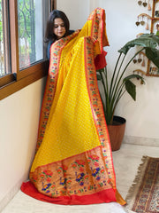 Bandhani with Woven Paithani Dupatta in Fine Blended Silk