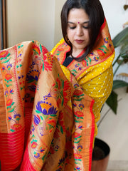 Bandhani with Woven Paithani Dupatta in Fine Blended Silk