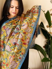 Handpainted Kalamkari Dupatta with Thread & Mirror Handwork in Chanderi Silk